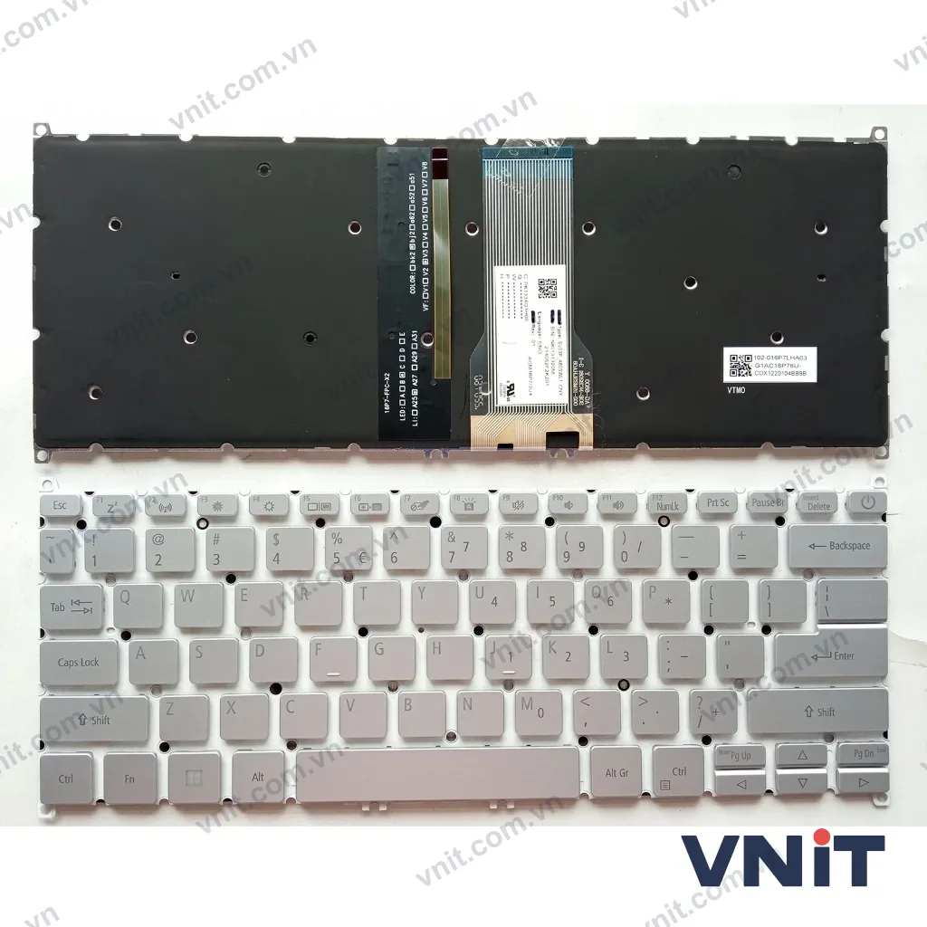 Bàn phím Dùng cho Acer SF313-51,SF313-52,SF313-53,SF314-57,SF514-52,SF514-53 (Màu Bạc + Có Đèn) Có nút nguồn