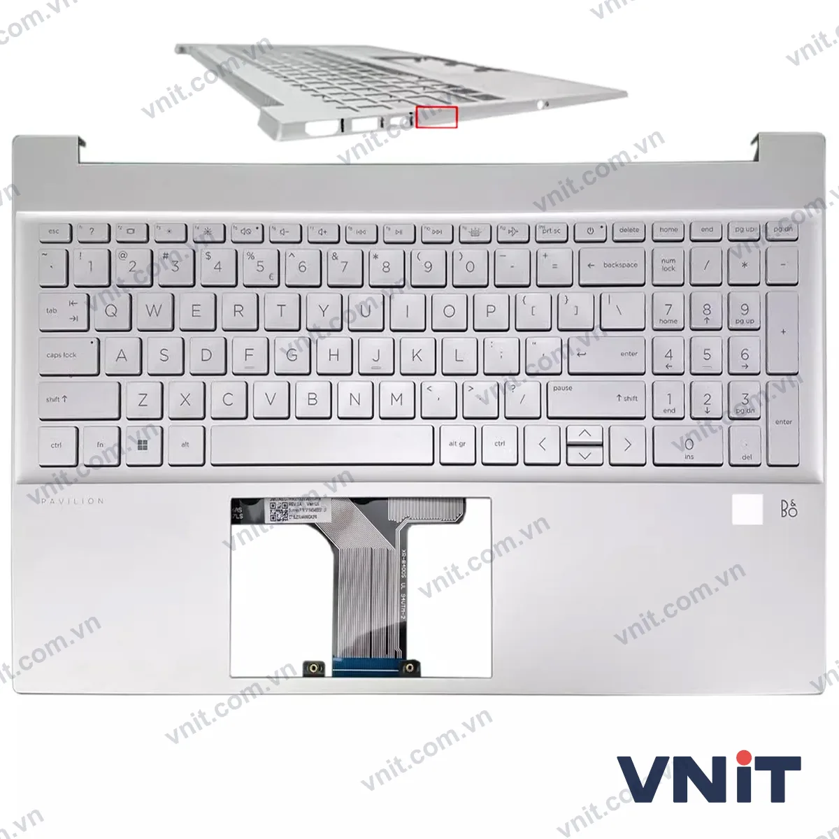 Bàn phím kèm bệ (palmrest) Laptop HP Pavilion 15-EG, 15-EH, TPN-Q245, TPN-Q246, 2021 fingerprint hole (Có đèn nền) (Màu bạc)