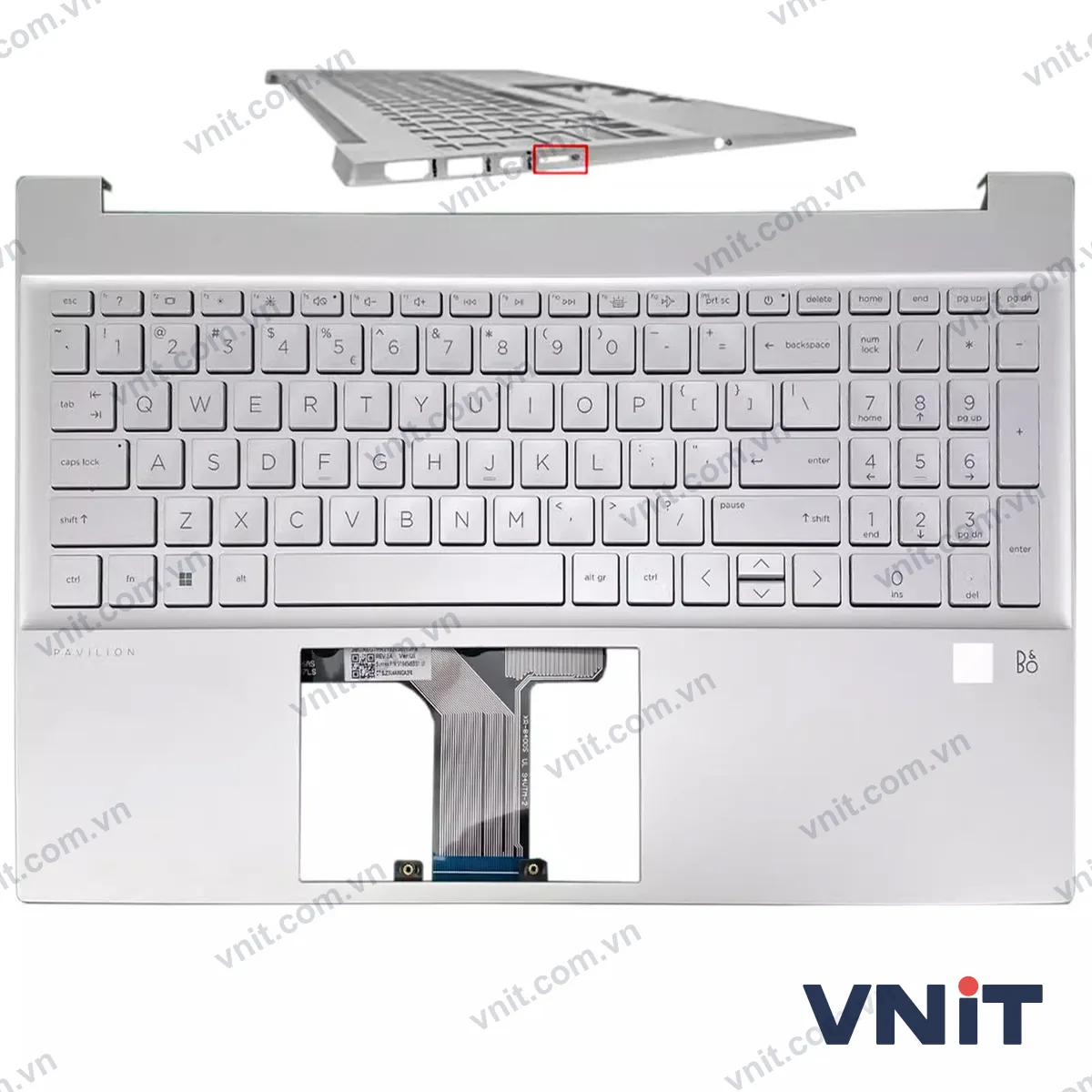 Bàn phím kèm bệ (palmrest) Laptop HP Pavilion 15-EG, 15-EH, TPN-Q245, TPN-Q246, 2021 fingerprint hole SD (Có đèn nền) (Màu bạc)