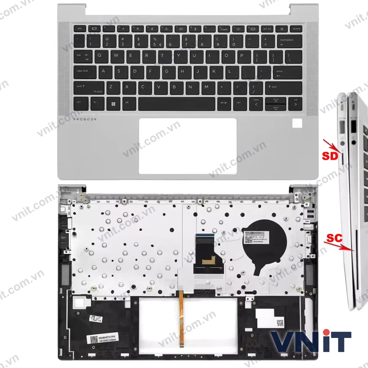 Bàn phím kèm bệ (palmrest) Laptop HP Probook 430 G8 topcase cover C case SD (Có đèn nền) (Màu bạc)