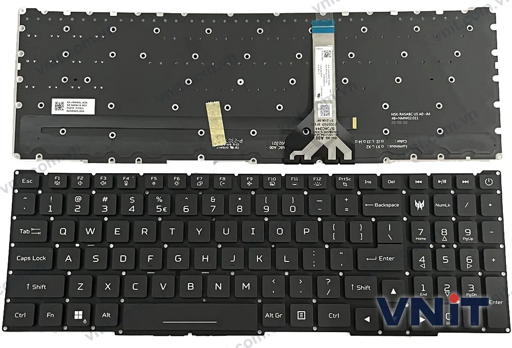 Bàn phím Laptop Acer Predator Helios Neo 16, N22Q22, PHN16-71, PHN16-72 (Có đèn nền) (Màu đen)