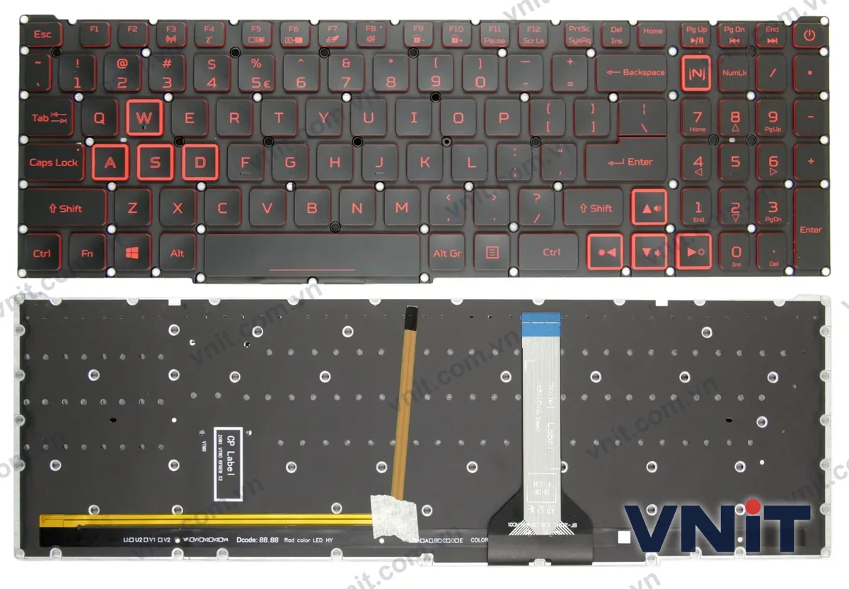 Bàn phím Laptop Acer Predator Helios Neo 16, N22Q22, PHN16-71, PHN16-72, slim cable (Có đèn nền) (Màu đỏ)