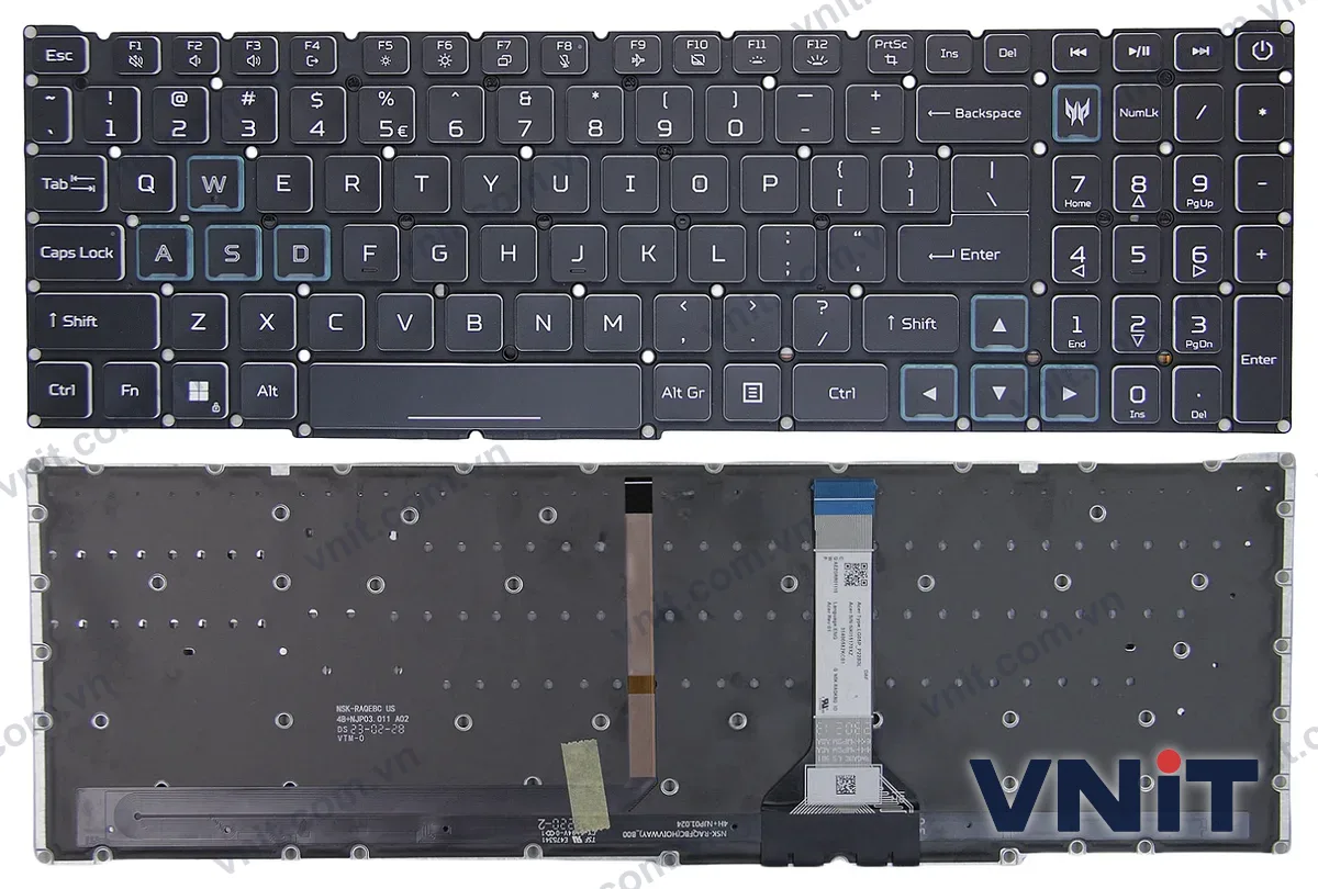 Bàn phím Laptop Acer Predator Helios Neo 16, N22Q22, PHN16-71, PHN16-72, slim cable (Có đèn nền) (Màu xanh)