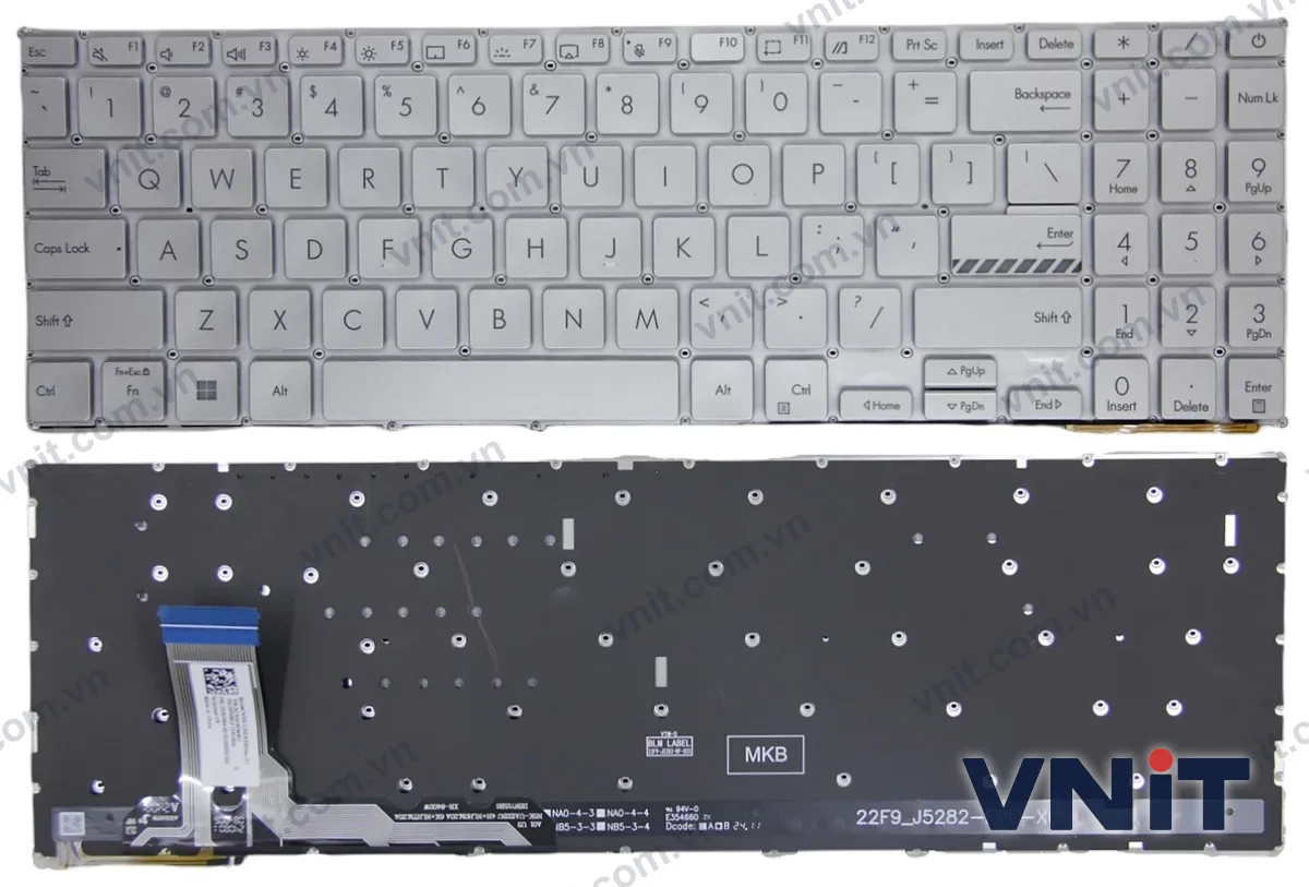 Bàn phím Laptop Asus K3605, K3605ZV, K3605VC, K3504, M3504, S3504, E1504, M3605 (Có đèn nền) (Màu bạc)