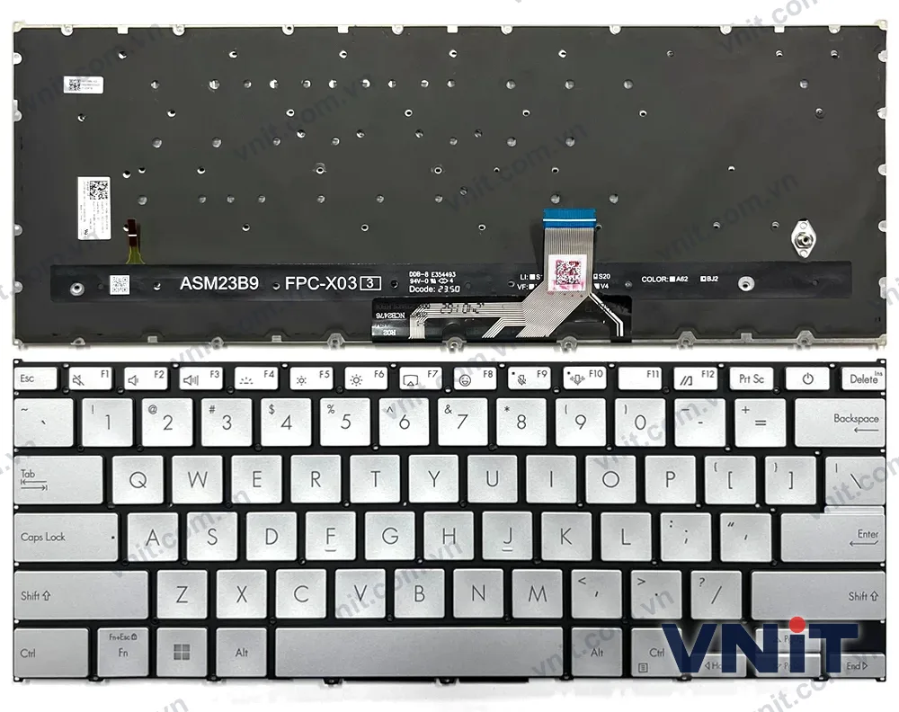 Bàn phím Laptop Asus ZenBook 14 UX3405, UX3405CA, UX3405MA, Q415M (Có đèn nền) (Màu bạc)