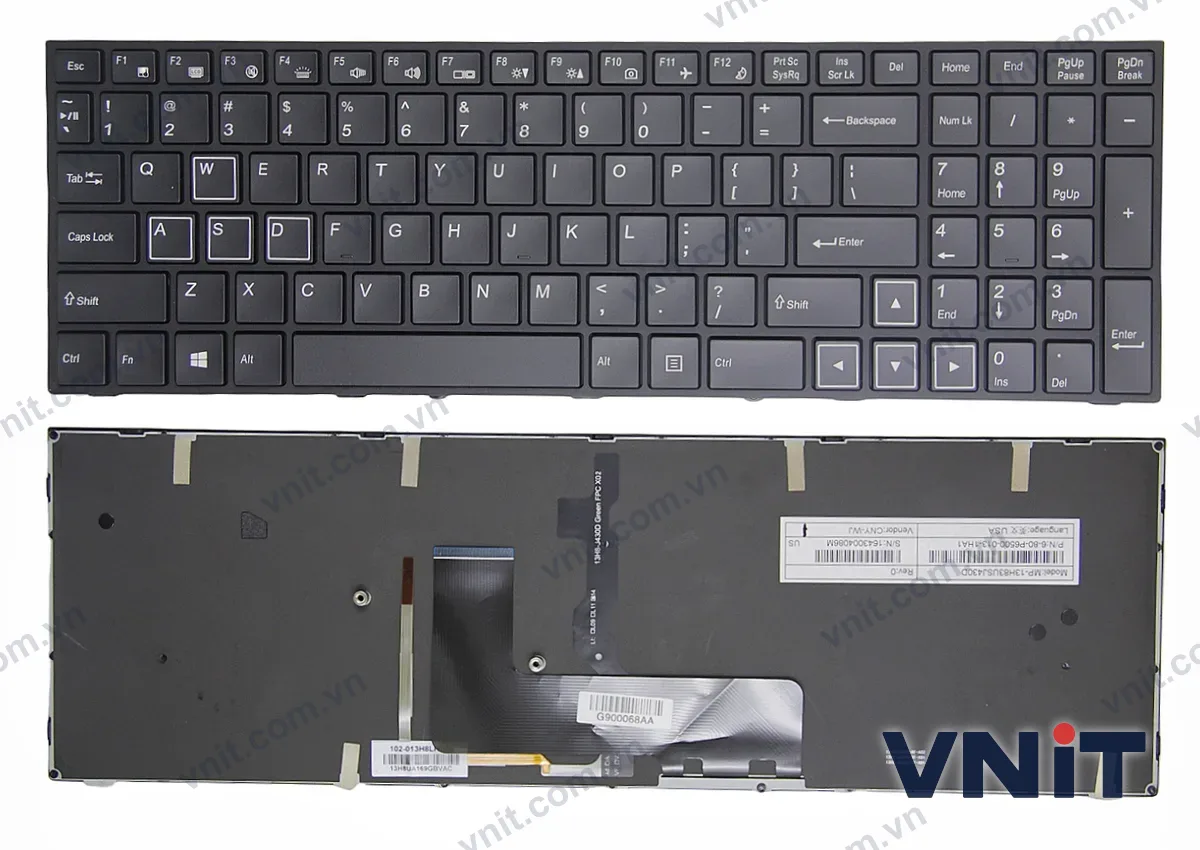 Bàn phím Laptop CLEVO P655, P650SA, P651SG, P650SE, P651SE, P670SE (Có đèn nền) (Màu xanh lá)