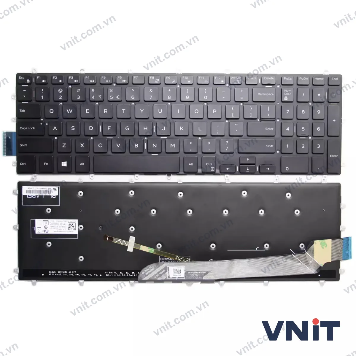 Bàn phím Laptop Dell 3581 3582 3583 5581 5582 5583 3572 3578 7577 5565 (Có đèn nền) (Màu đen)