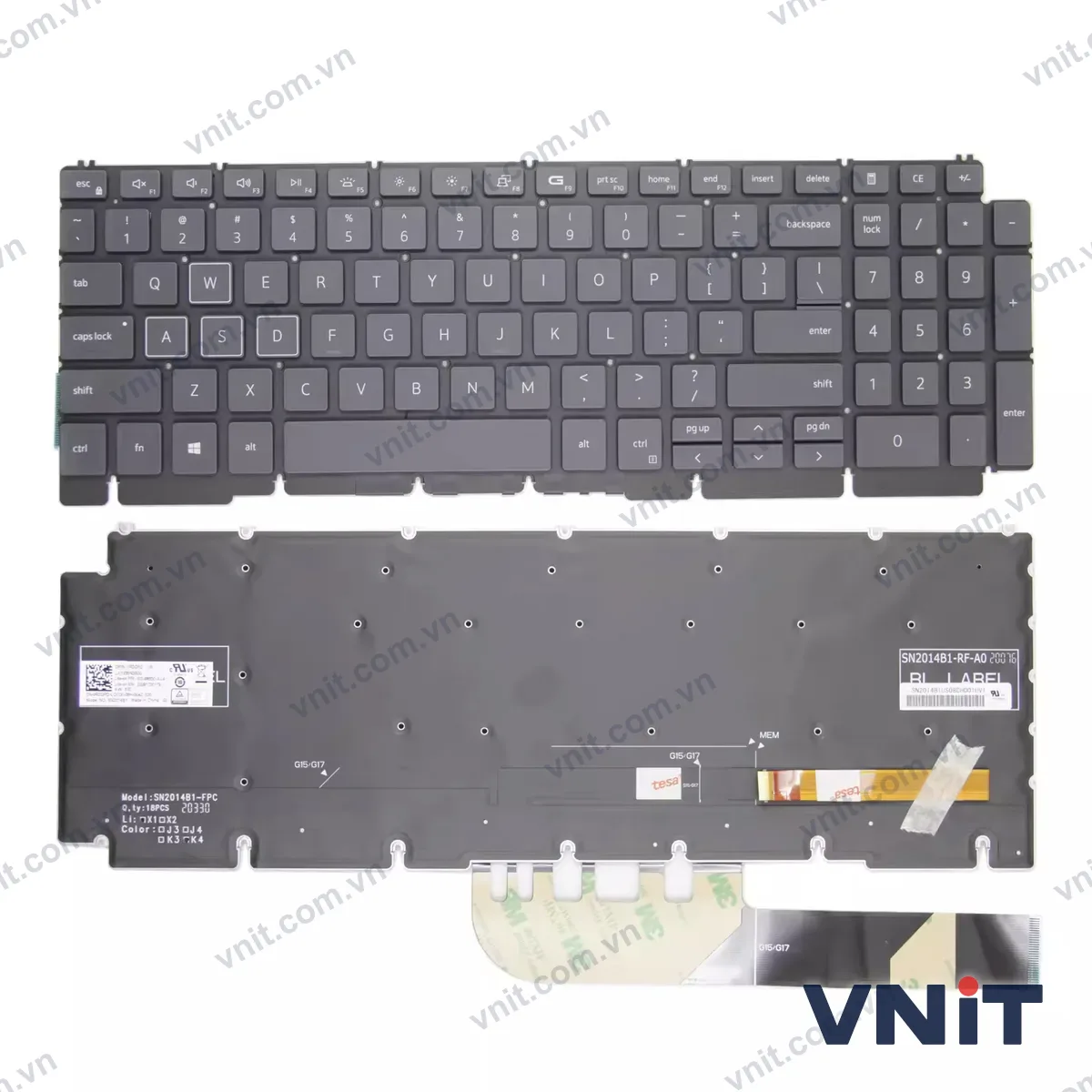 Bàn phím Laptop Dell G15 5510 5511 5505 5515 15Pro-5518 Inspiron 7500 7501 RGB (Có đèn nền) (Màu đen)