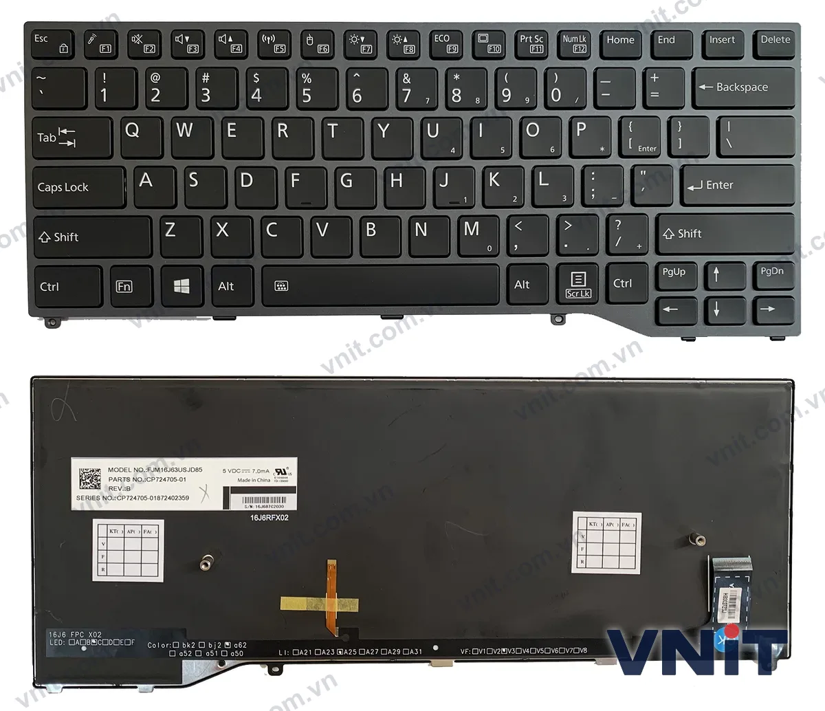 Bàn phím Laptop Fujitsu U7410, U747, U748, U749, E548, E448, 7U14A1, 7U14A2 (Có đèn nền) (Màu xám)