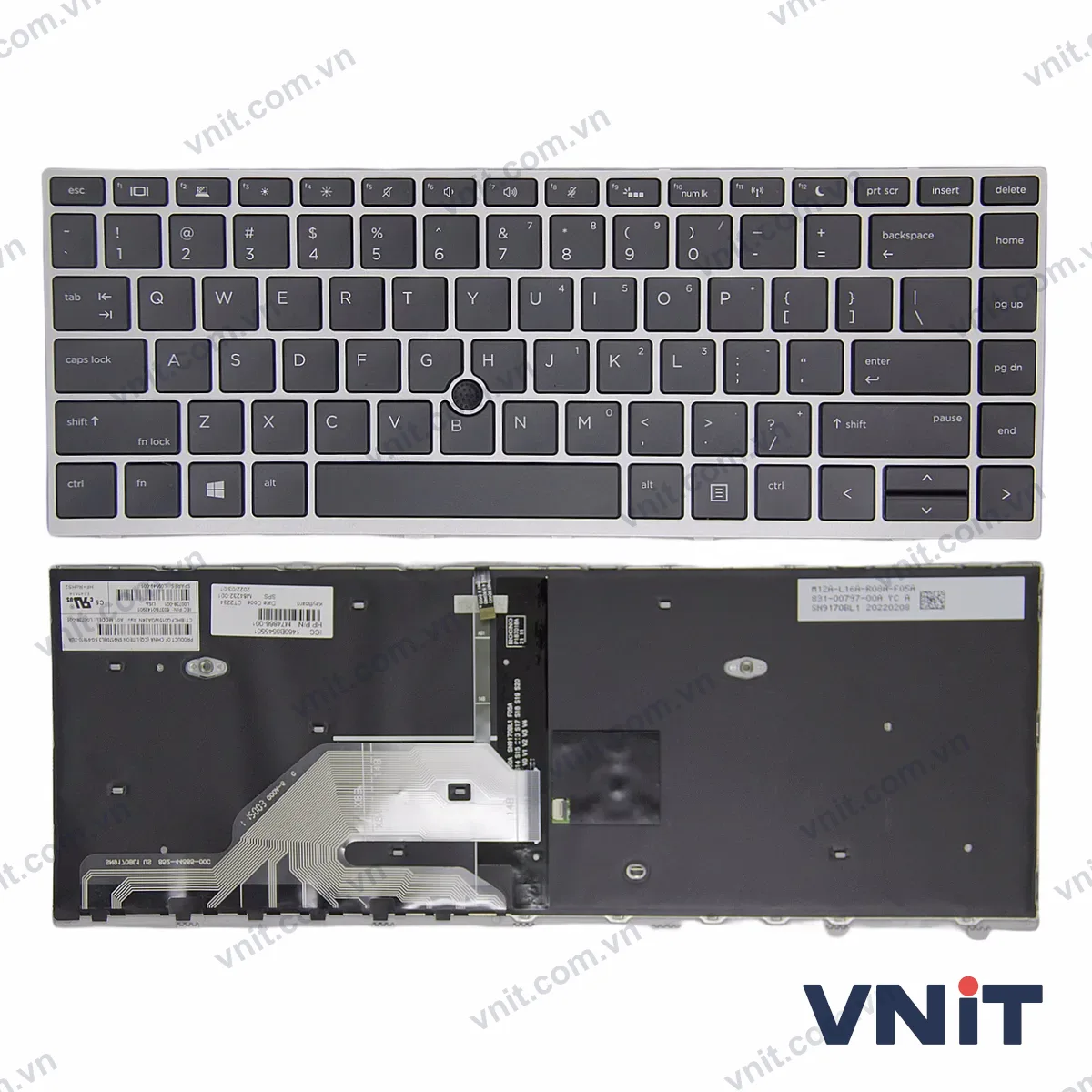 Bàn phím Laptop HP 430 G5, 440 G5, 445 G5, 640 G4 G5, frame trackpoint (Có đèn nền) (Màu bạc)