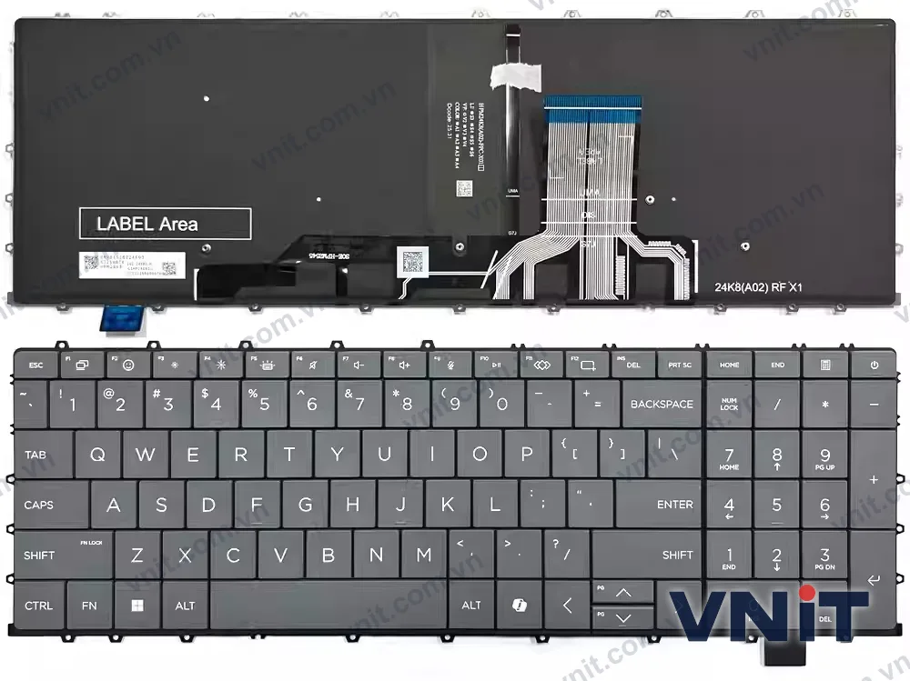 Bàn phím Laptop HP OmniBook X 17.3 inch, 17-dd, F2 smile (Có đèn nền) (Màu xám)
