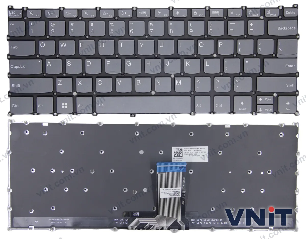 Bàn phím Laptop Lenovo IdeaPad Slim 3 14IRU8, Slim 3 14ABR8, Slim 3 14AMN8, Slim 3 14IAH8, Slim 3 14IRH8 (Có đèn nền) (Màu xám)