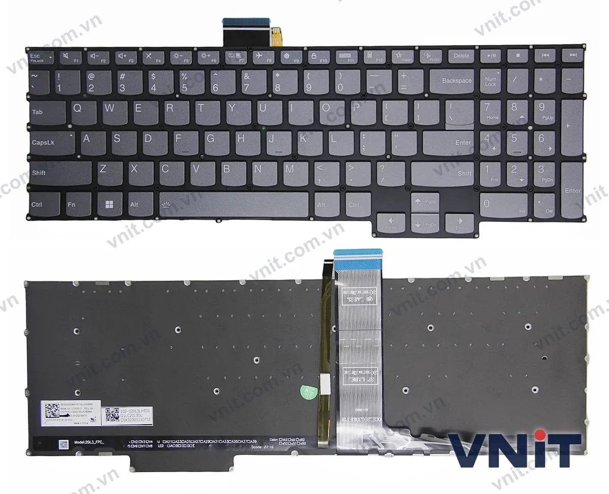 Bàn phím Laptop Lenovo IdeaPad Slim 7 16ARH7, Slim 7 16IAH7, Slim 7 Pro 16ACH6 (Có đèn nền) (Màu xám)