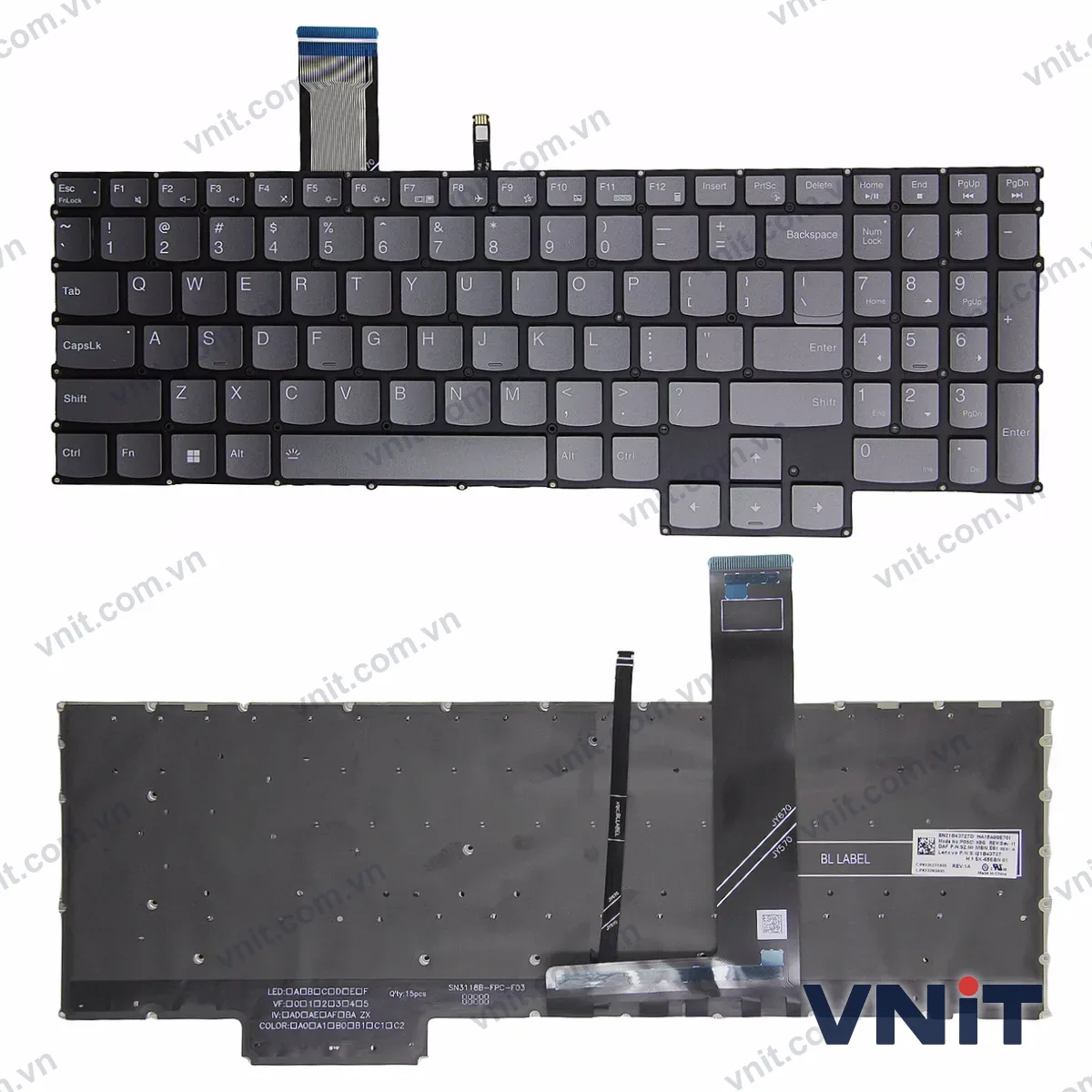 Bàn phím Laptop Lenovo Legion 5 15ARH7 15ARH7H 15IAH7 15IAH7H (Có đèn nền) (Màu xám)