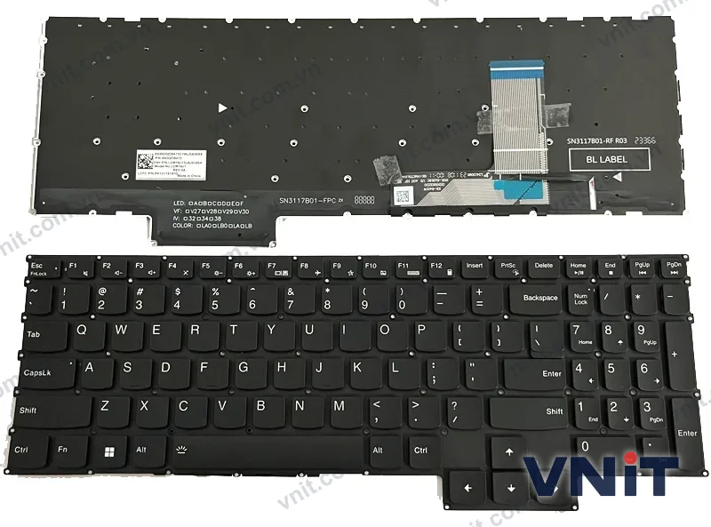 Bàn phím Laptop Lenovo Legion Slim 5 16IRH8, Legion Slim 5 16APH8, Legion Slim 5 16AHP9, Legion Slim 5 16AHP9 (Có đèn nền) (Màu đen)
