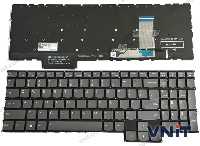Bàn phím Laptop Lenovo Legion Slim 5 16IRH8, Legion Slim 5 16APH8, Legion Slim 5 16AHP9, Legion Slim 5 16AHP9 (Có đèn nền) (Màu xám)