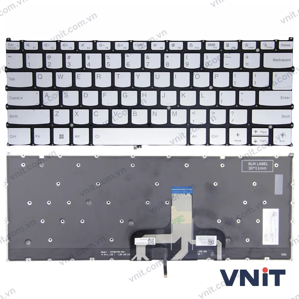 Bàn phím Laptop Lenovo Slim 7 ProX 14ARH7 82V2, Slim 7 ProX 14IAH7 82V1 (Có đèn nền) (Màu bạc)