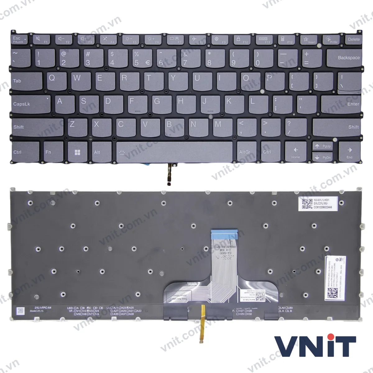 Bàn phím Laptop Lenovo Slim 7 ProX 14ARH7 82V2, Slim 7 ProX 14IAH7 82V1 (Có đèn nền) (Màu xám)
