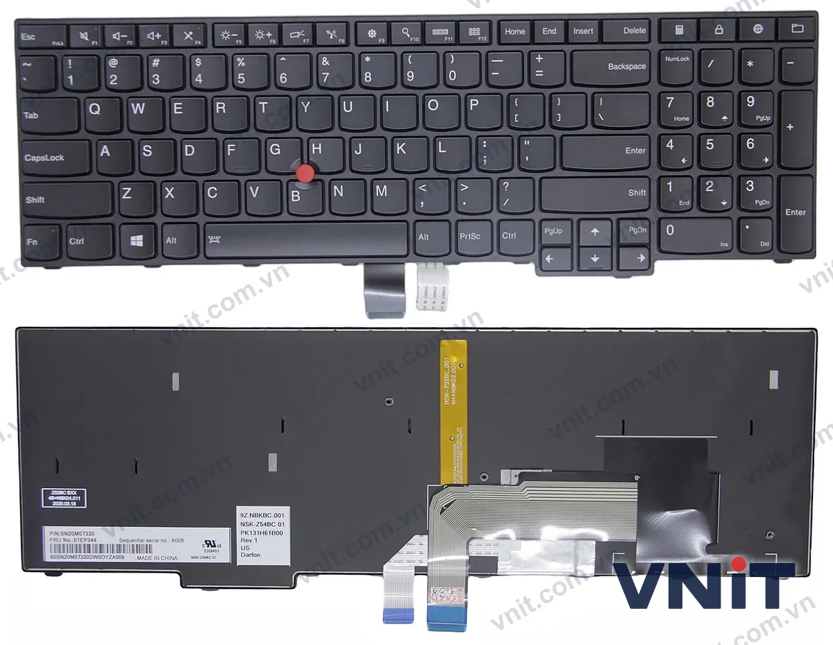 Bàn phím Laptop Lenovo Thinkpad S5, S5 2nd Gen, Type 20JA, E560P (Có đèn nền) (Màu đen)