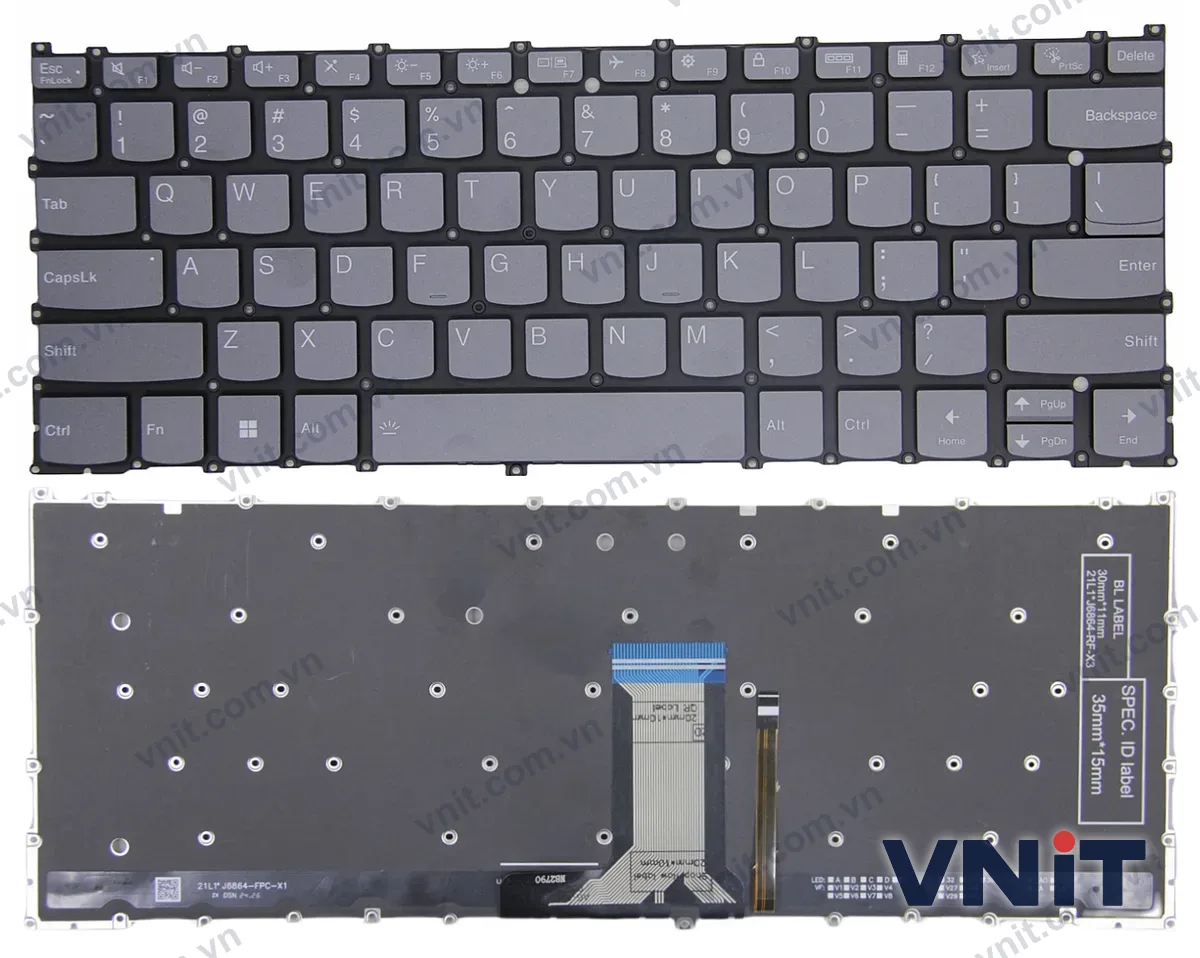 Bàn phím Laptop Lenovo yoga 7 14ARP8, yoga 7 14IRL8, yoga 7 14lAL7, Slim 5 14ABR8 (Có đèn nền) (Màu xám)