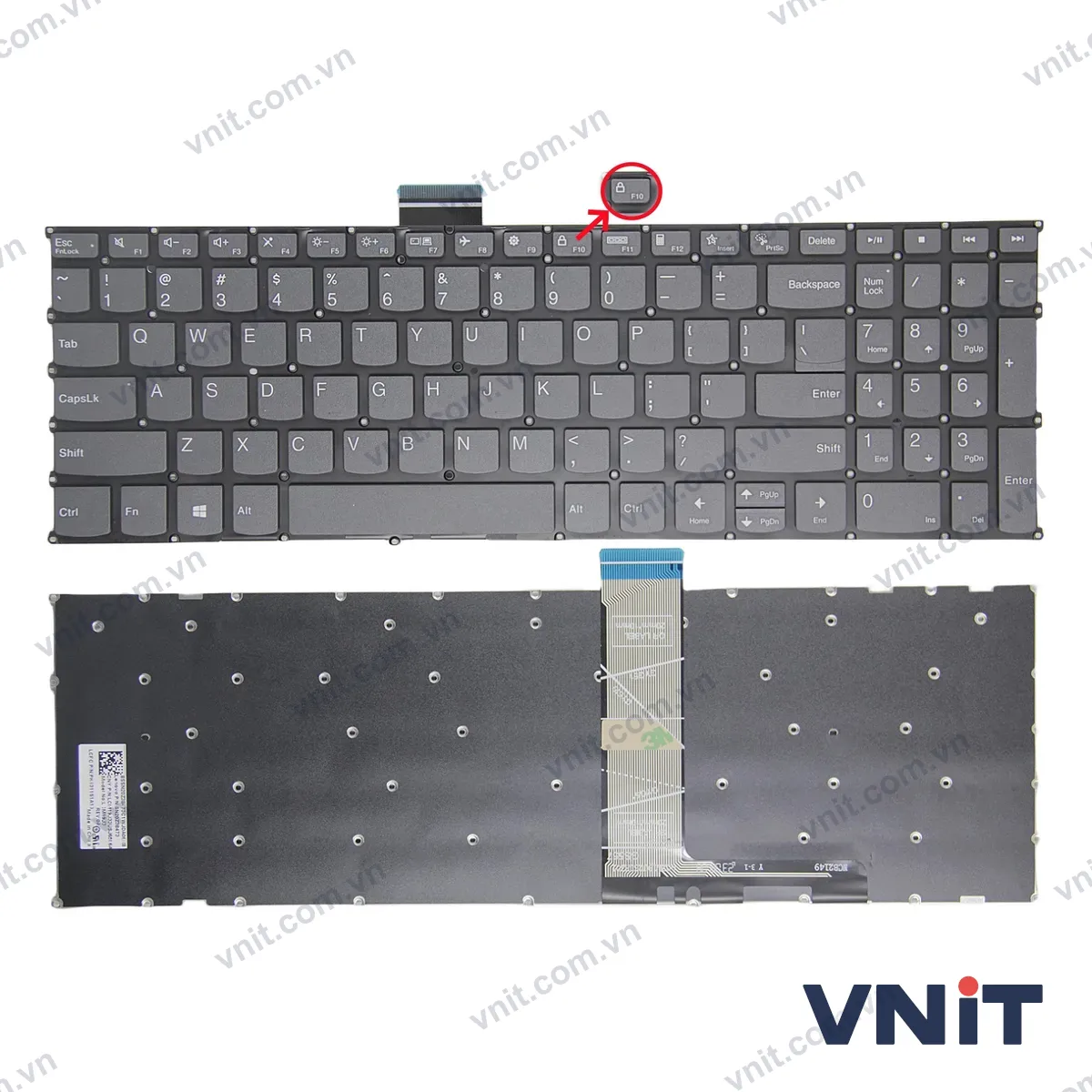 Bàn phím Laptop Lenovo yoga Slim 7-15ITL05, yoga Slim 7-15IIL05, yoga Slim 7-15ITL5, yoga Slim 7-15imh05, F10 LOCK (Màu xám)