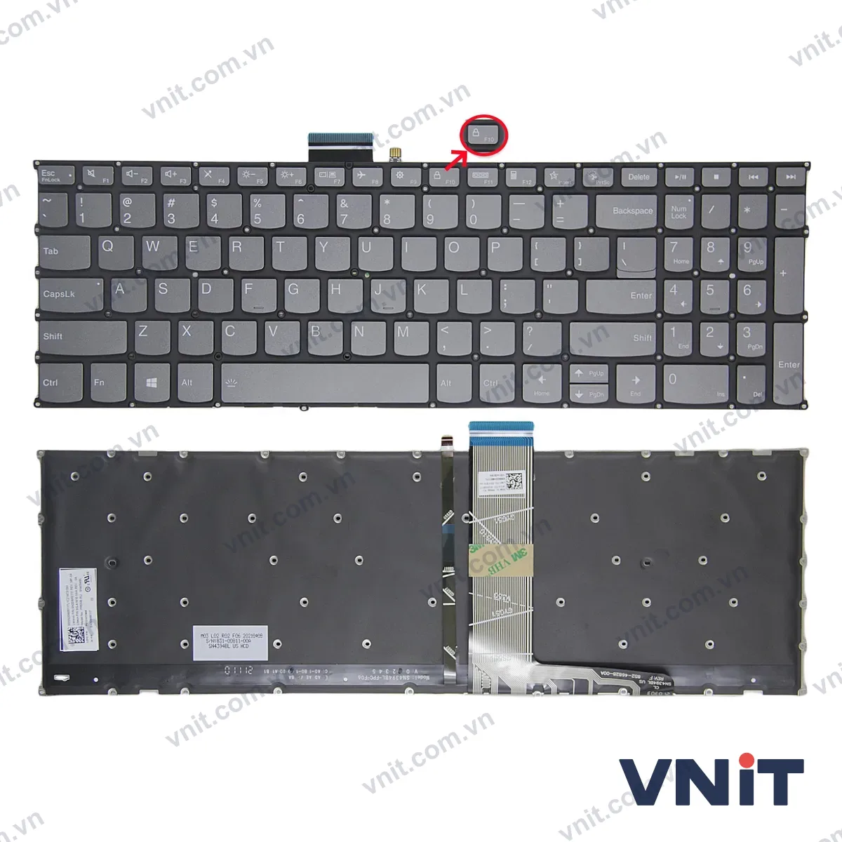 Bàn phím Laptop Lenovo yoga Slim 7-15ITL05, yoga Slim 7-15IIL05, yoga Slim 7-15ITL5, yoga Slim 7-15imh05, F10 LOCK (Có đèn nền) (Màu xám)