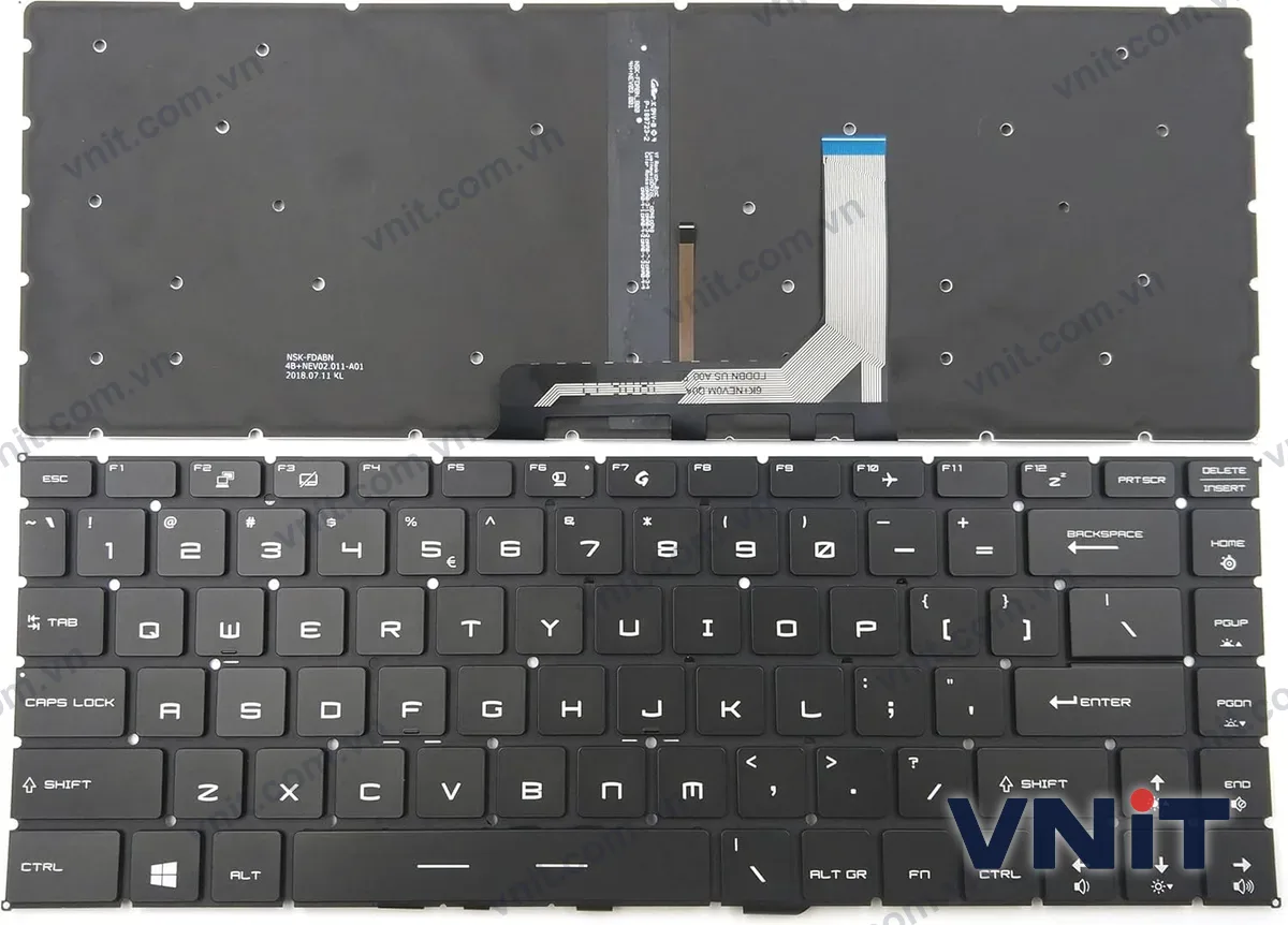 Bàn phím Laptop MSI GS65, PS63, GF63, GF65, P65, MS-16W1, MS-16W2, MS-16R3, MS-16R4 (Có đèn nền) (Màu đen)