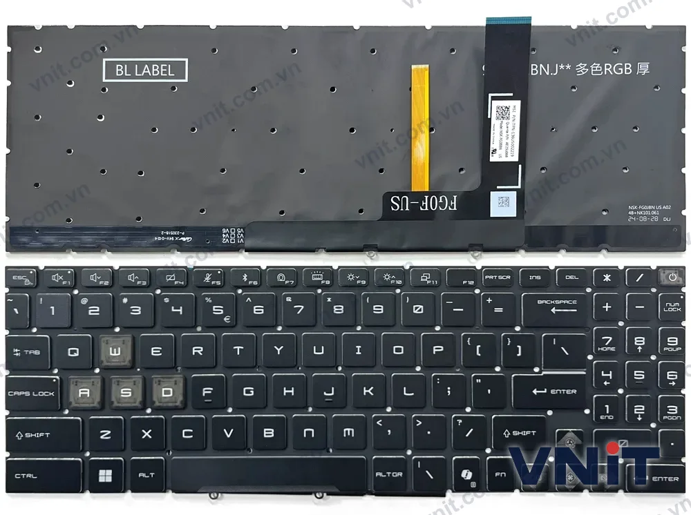 Bàn phím Laptop MSI Katana 15 17 HX, B14W, WGK, WFK, WEK, 4-zone RGB AI (Có đèn nền)