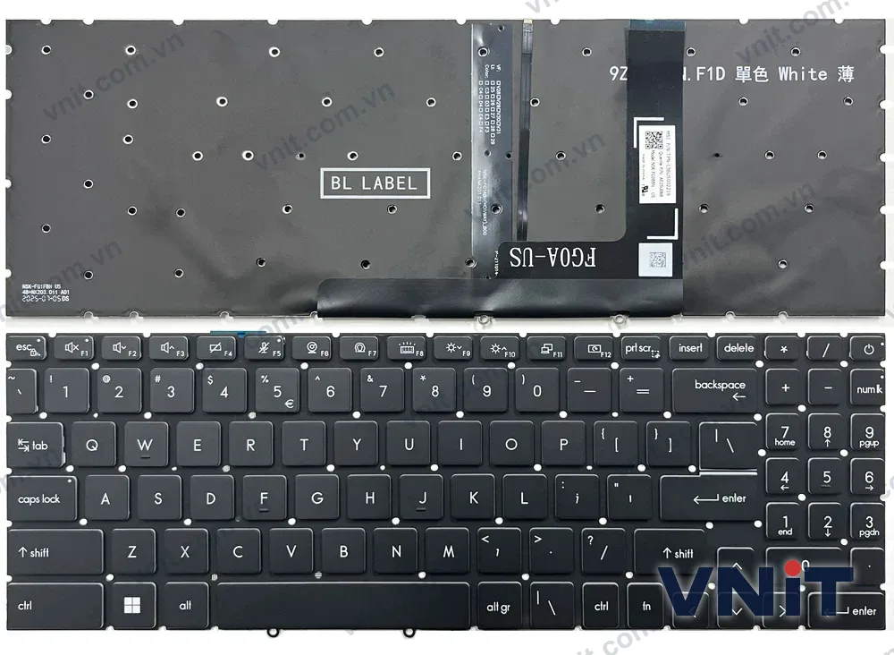 Bàn phím Laptop MSI Modern 15, B11M, B12H, B5M, B7M (Có đèn nền) (Màu trắng)