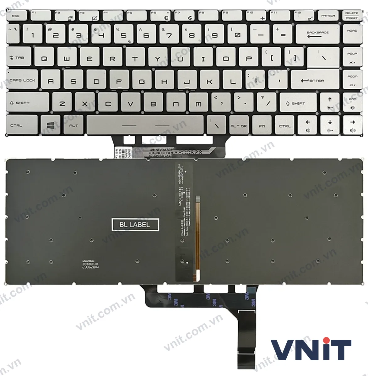 Bàn phím Laptop MSI MS-16R6, MS-16S1, MS-16S2, MS-16W1, MS-16W2 (Có đèn nền) (Màu bạc)