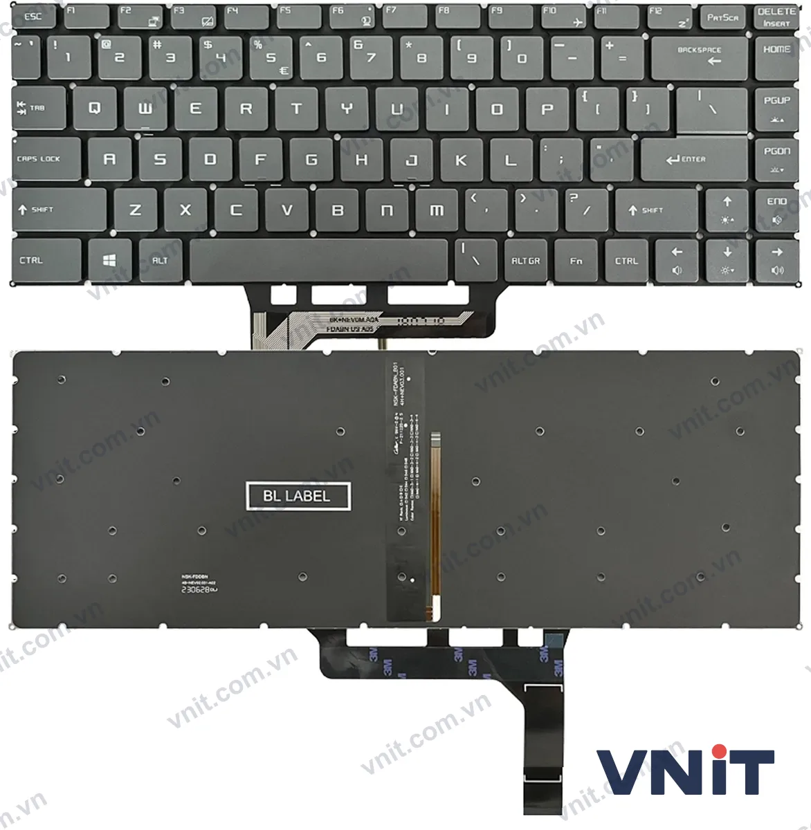 Bàn phím Laptop MSI MS-16R6, MS-16S1, MS-16S2, MS-16W1, MS-16W2 (Có đèn nền) (Màu xám)