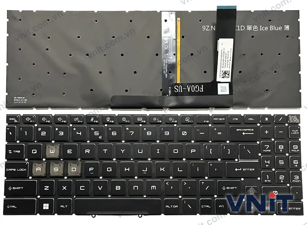 Bàn phím Laptop MSI Raider GE68, GE78, Vector GP68, GP78, MS-15M1, MS-15M2, MS-17S1, MS-17S2 (Có đèn nền) (Màu xanh)