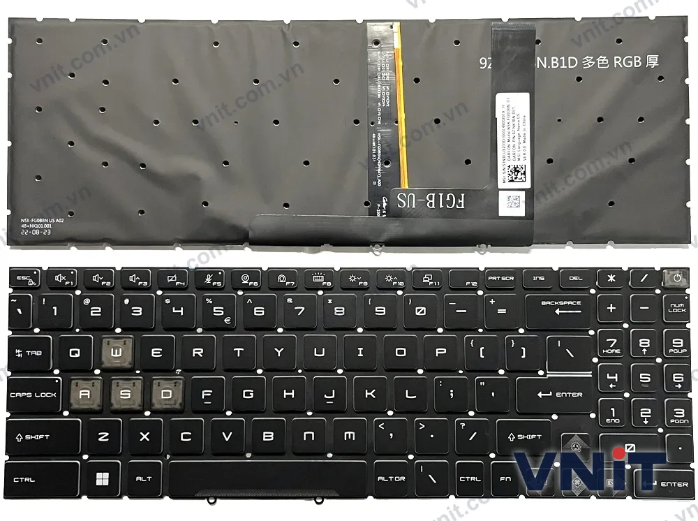 Bàn phím Laptop MSI Raider GE68, GE78, Vector GP68, GP78, MS-15M1, MS-15M2, MS-17S1, MS-17S2, RGB slim (Có đèn nền)