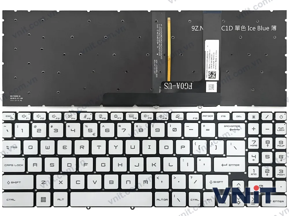 Bàn phím Laptop MSI Sword 15 A11SC A11UC A12VE A12UD A13VF A13UCX Sword 17 A11SC A11UD A12UD A12UE A12VF A13VE A13UDX MS-1585 key (Có đèn nền) (Màu trắng)