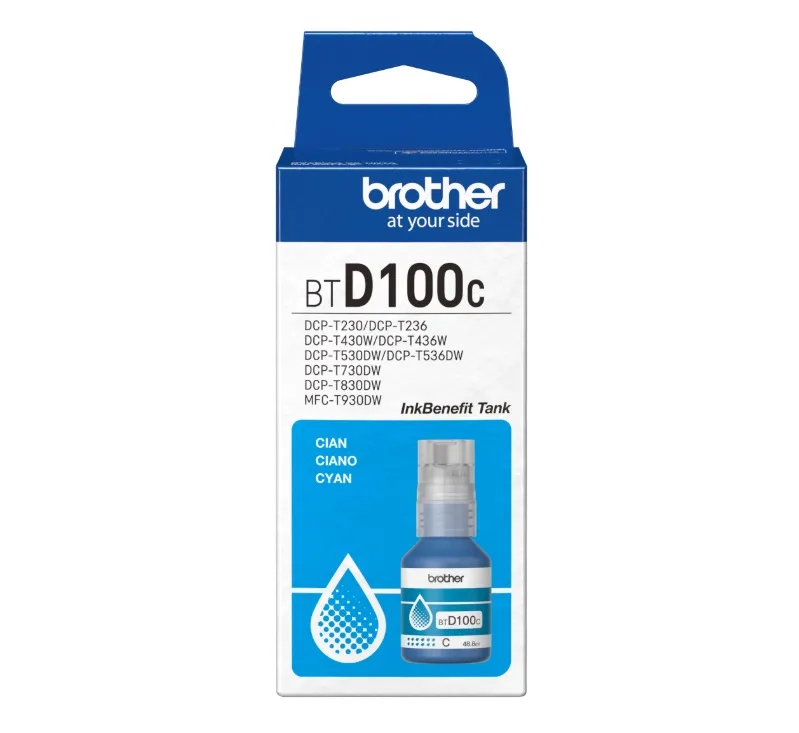 Mực in Brother BTD100C Cyan – Mực xanh chính hãng cho máy in phun Brother dòng T-Series
