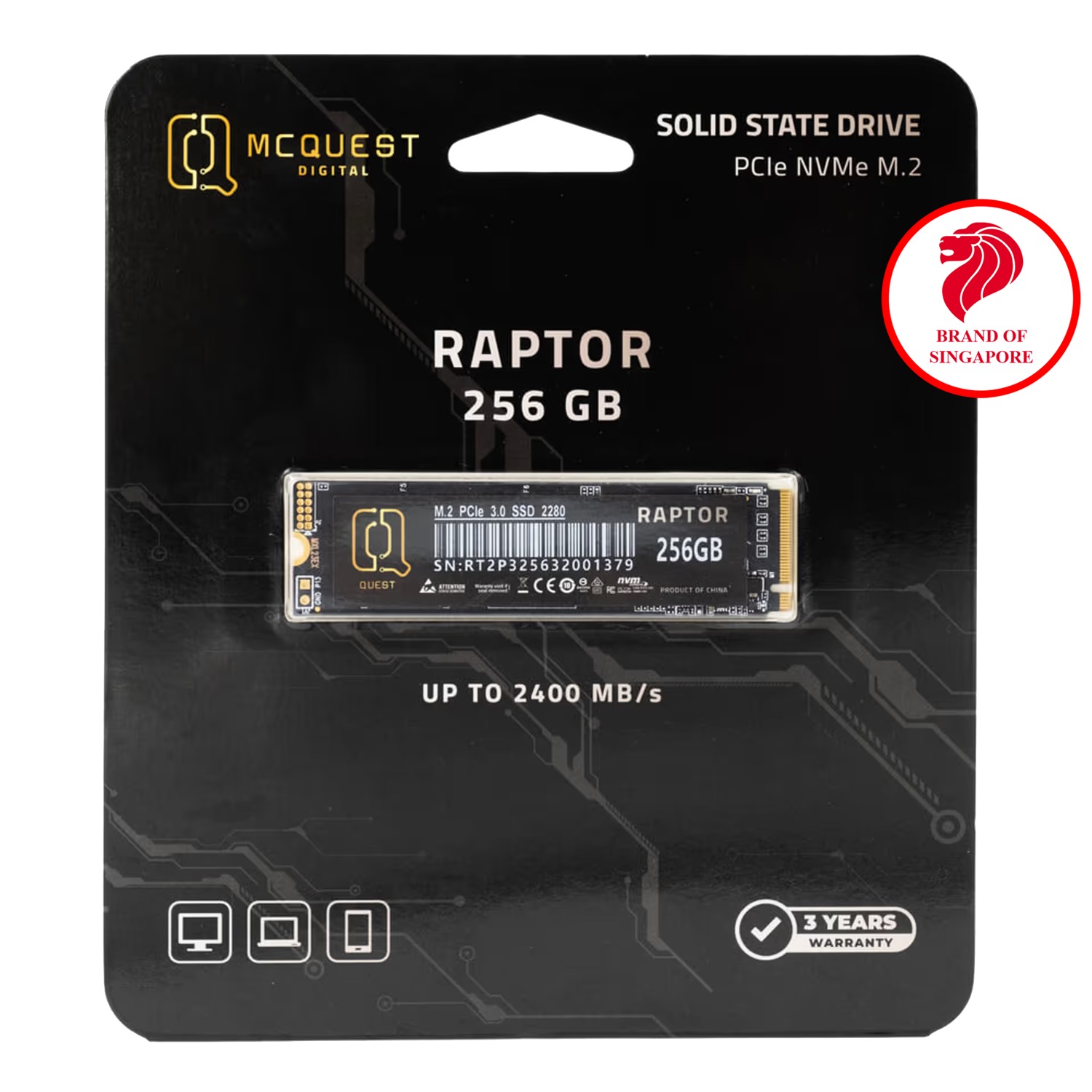 SSD QUEST Raptor 256GB NVMe PCIe Gen3 M.2