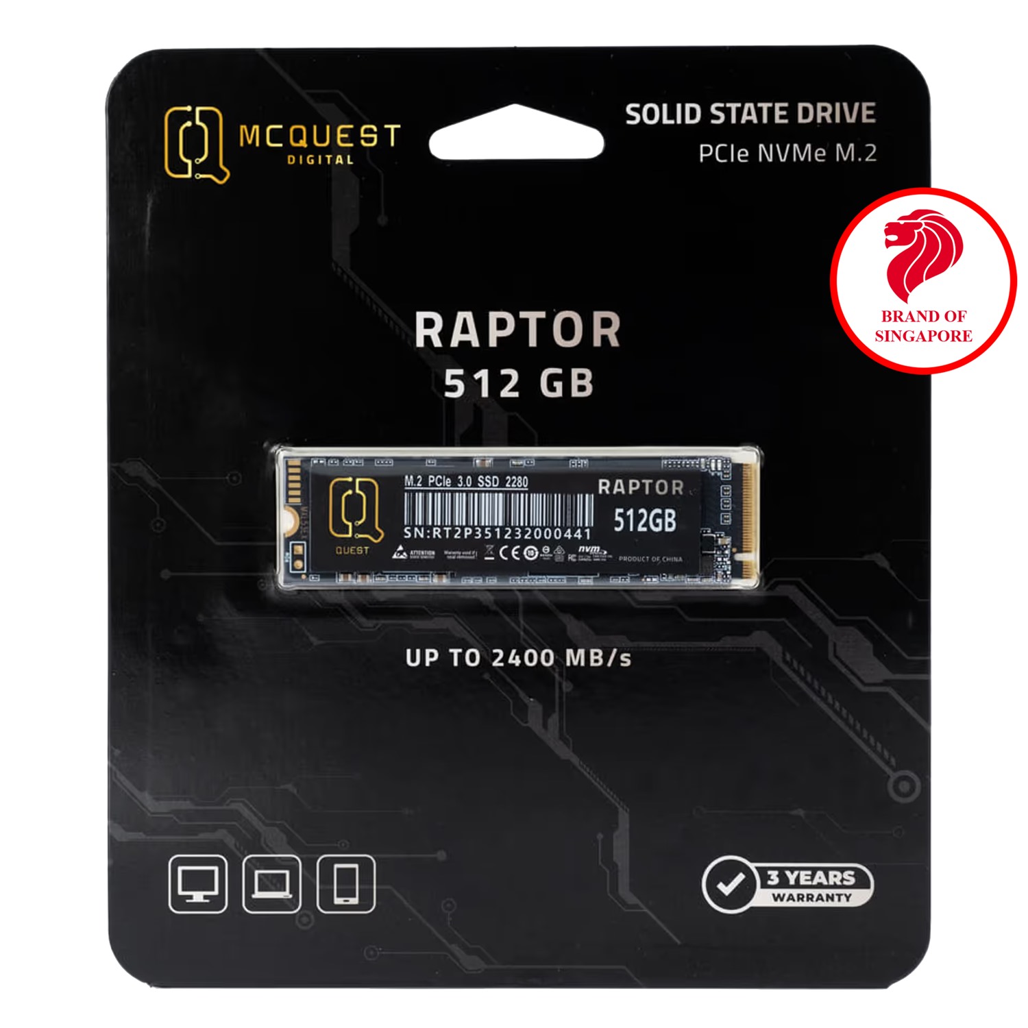SSD QUEST Raptor 512GB NVMe PCIe Gen3 M.2