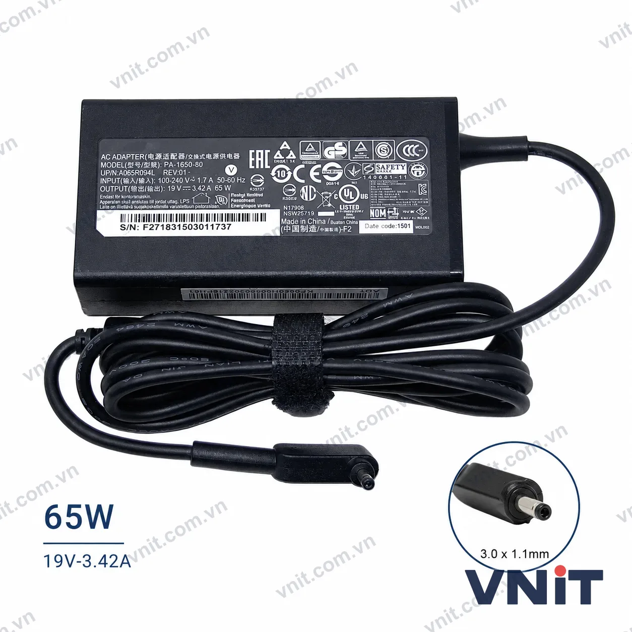 Sạc Acer 65W đầu 3.0x1.1mm (19.5V-3.42A)